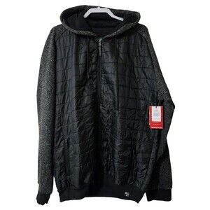 NWT Montfort Big &Tall Size 4X Mens Full-Zip Hooded Jacket Knit-Sleeves Black